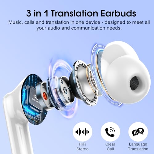 Ai Translation Earbuds Real Time, Translator Earbuds with 6 Translation Modes/164 Languages,No Subscription Required Translatior Headphones,48H Audifonos Traductores Ingl?s Espa?ol, Blue