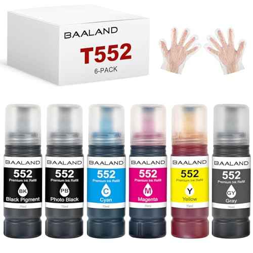 T552 Ink Rifll Replacement for 552 Ink Bottles 6-Pack Used for ET-8550 ET-8500 Photo Printer (T552 552 Ink, Ultra-high Capacity)