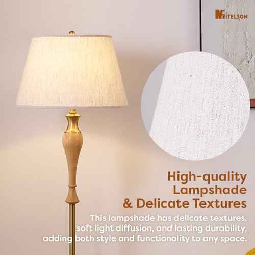 Floor Lamp, Mid Century Lamp with Fabric Shade, Modern Standing Lamp with Dimmer Switch and Bulb for Living Room, Rustic Retro Tall Lamp for Bedroom and Office, Home D?cor