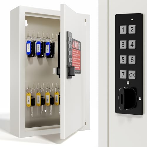 Grimtron 40-Key Beige Key Cabinet with Code Lock Box – Wall Mount Safe