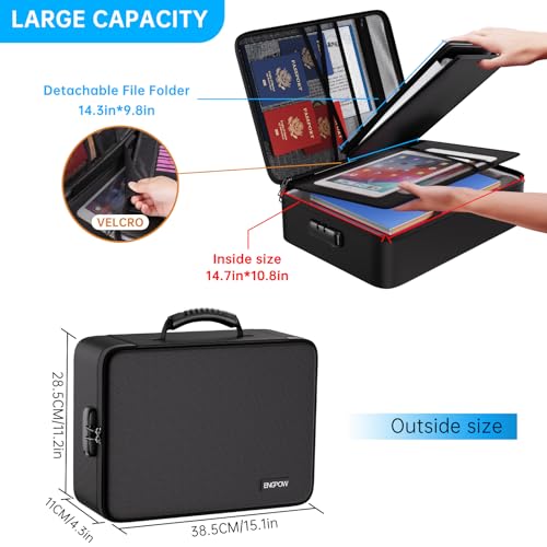 Fireproof Document Organizer Bag with Lock - 15.1x11.2x4.3in Waterproof Fireproof File Folder