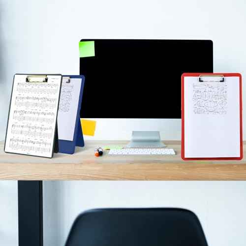 ReliThick 6 Pcs Magnetic Standing Clipboard Paper Holder Stand PU Leather Desktop Document Holder Foldable Clip Board with Magnetic Back and Metal Clip for Drawing Painting Desk Office