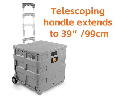 MaxWorks Gray Collapsible Rolling Utility Cart with Lid, 80 lb Capacity, Telescoping Handle