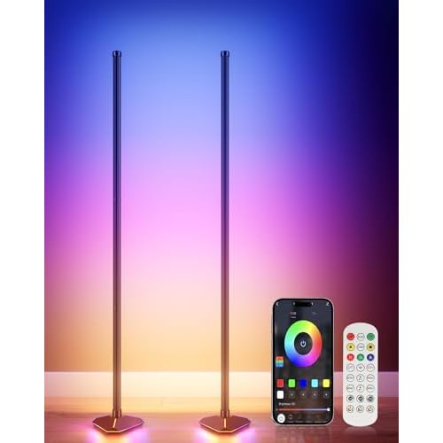 2PCS Floor Lamp with Illuminate Base, 50" RGB+IC Cool White LED Floor Lamp Color Changing 24V with Music Sync 16 Million DIY Colors Modern Smart Stand Lamp for Bedroom, Living Room, Studio
