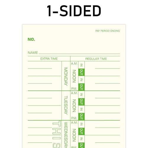 Weekly Time Cards 1-Sided, 3-1/2" x 9",Named Days,Green Print, 500-Count,Time Cards for Employees,Clock in Timecards