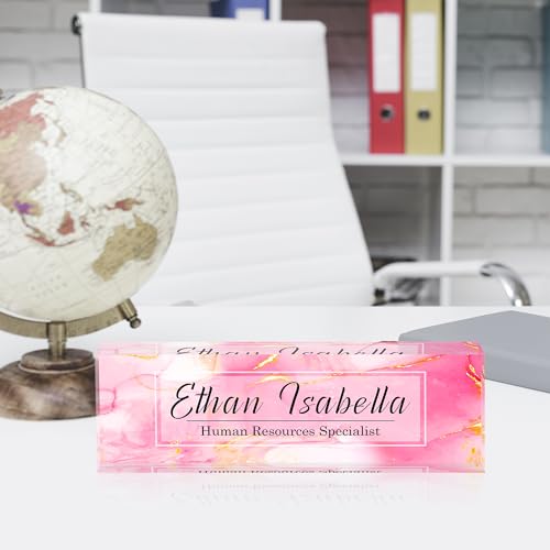 Pink Marble Custom Name Plate for Office - Personalized Desk Decor, Model Marble 5