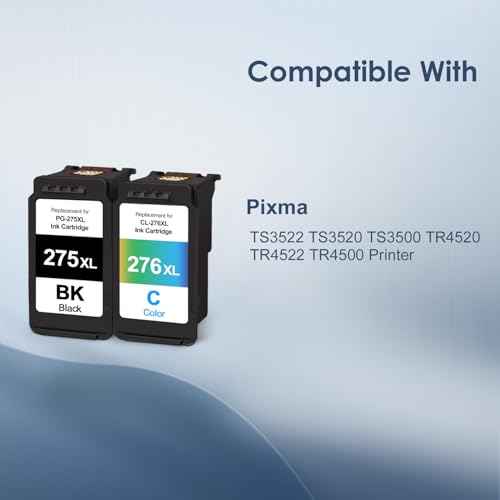 PG-275XL CL-276XL Ink Cartridges Value Pack Replacement for Canon 275XL 276XL 275 276 Compatible for Pixma TS3520 TS3522 TS3500 TR4720 TR4722 TR4700 Printer (1 Black, 1 Tricolor)