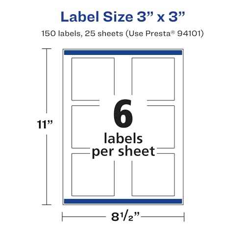 Avery Matte Clear Square Labels, Sure Feed Technology, 3" x 3", 150 Matte Clear Labels, Print-to-The-Edge, Laser/Inkjet Printable