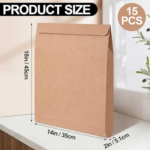 Fullhawl 15 Pack 14x18x2in Large Expandable Manila Envelopes Brown 150gsm