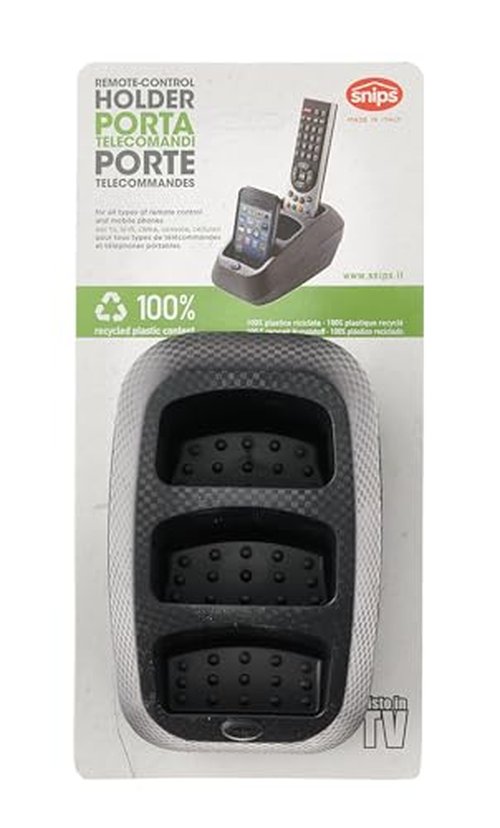 Snips Smartphone & Remote Holder - Remote Control Organiser - Caddy Black Color - Non-Slip - Recycled Plastic - Made in Italy - 0% BPA & Phthalate-Free
