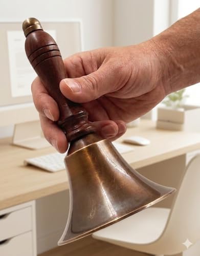 Antique Brass Hand Call Bell - 3-inch Wedding & Holiday Bell with Wooden Handle, Pack of 1