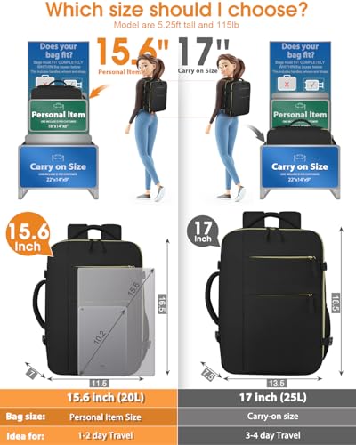 Capolo Travel Backpack Black 15.6 Inch Laptop Approved Personal Item Bag