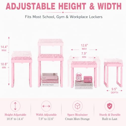Svartur Pink Adjustable Locker Shelf - Stackable & Space-Saving Organizer for School, Gym & Office Lockers
