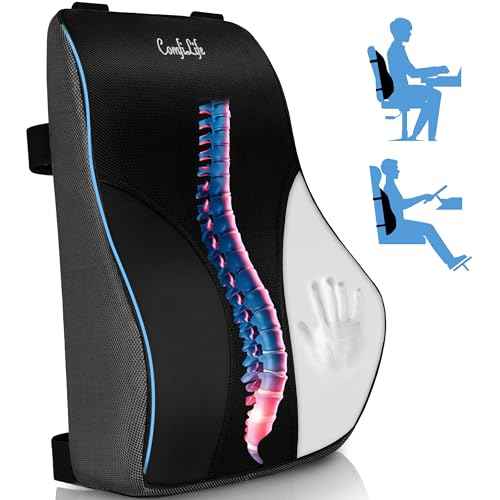 ComfiLife Lumbar Support Pillow for Office Chair ? Premium Memory Foam Lumbar Pillow ? Back Support for Office Chair, Car ? Back Pain Relief, Improves Posture ? 3 Adjustable Straps, Mesh + Leatherette