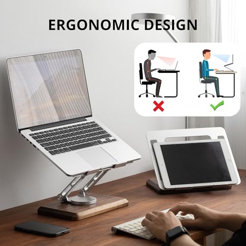 muso wood Laptop Stand for Desk, Laptop Riser with 360 Rotating Walnut Base, Adjustable Laptop Stand, Ergonomic Wooden Laptop Ventilated Stand for 10 to 17.3 Inches Notebook PC Computer