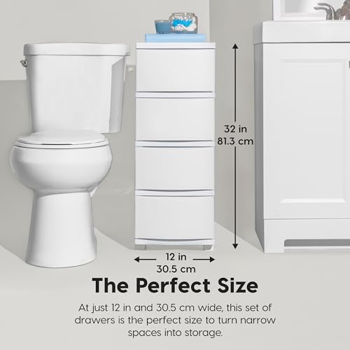 IRIS USA 4-Drawer Slim Storage Organizer, White Matte Front (Narrow)