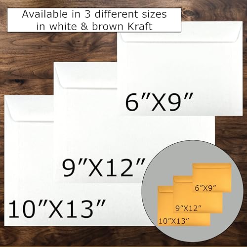 150 Count White Wove Booklet Envelopes 9 x 12 Inch Heavy-Gauge Open Side Gummed Flap - Made in USA