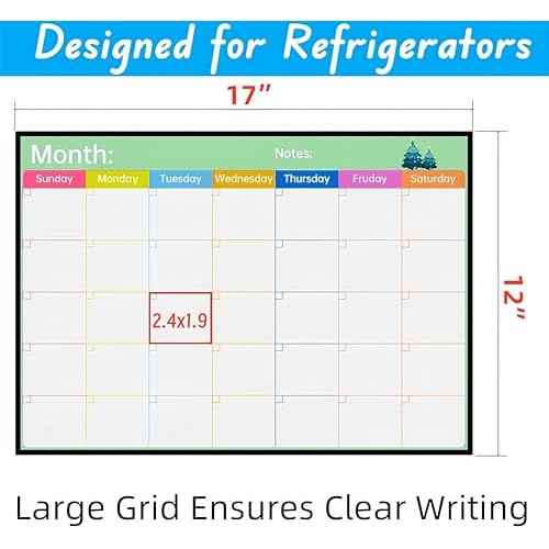 Magnetic Dry Erase Calendar for Fridge, 17x12¡± Large Refrigerator White Board Dry Erase Calendar, Whiteboard Monthly, with 3 Fine Tip Markers