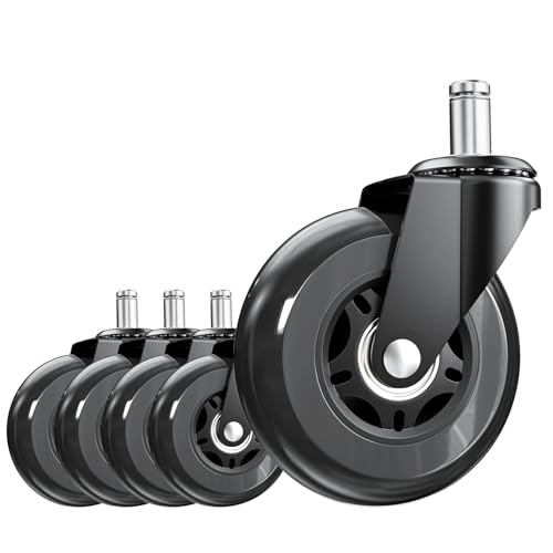 ASHGOOB 3-Inch Office Chair Wheels Set of 5 Black – Heavy Duty Casters, Quiet & Floor-Friendly