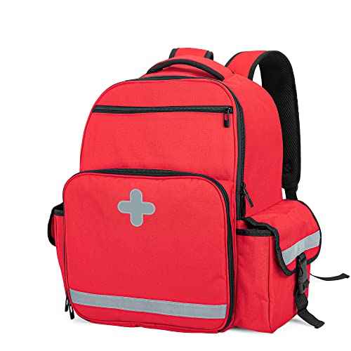 CURMIO Emergency Medical Backpack Empty, First Responder EMT Bag for EMS, Camping, Hiking, Home Health, Field Trips, Red (Bag Only, Patented Design)
