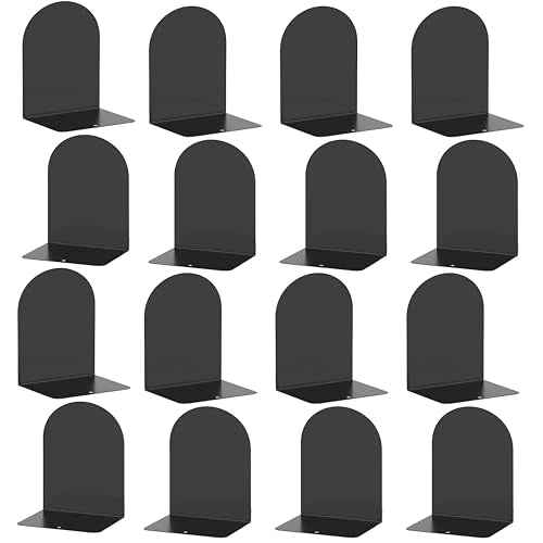 Lulonpon 16 Pieces Book Ends, Bookends, Books Stand, Metal Bookend for Shelves, Black Book Ends for School, Library, Desktop Organizer