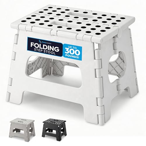 White Handy Laundry Folding Step Stool 8 Inch, Non-Slip, Supports 300 lbs