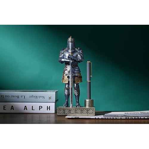 King's Guard Knight Pen Stand Statue Office Pen Stand Desk Organizer for Men Top Collection as Gift 9.45 Inches (Blue)