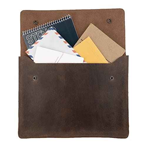 Document Folder Holder, Minimalist Flat Portfolio, Professional Case, Office & Work Essentials, Full Grain Leather and Sheepskin, Handmade, Bourbon Brown