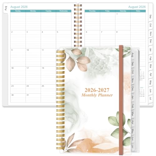 Heveboik Rose Leaf Monthly Planner 2026-2027, 6.4 x 8.5 inch, Tabs & Inner Pocket