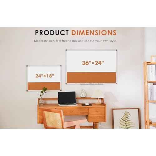 S SWANCROWN Magnetic Dry Erase and Cork Board Combo Hanging Whiteboard Notice Board for Wall Gift Home School Office, 36 x 24 Inches, with Maker/Pins/PenTray/Hooks