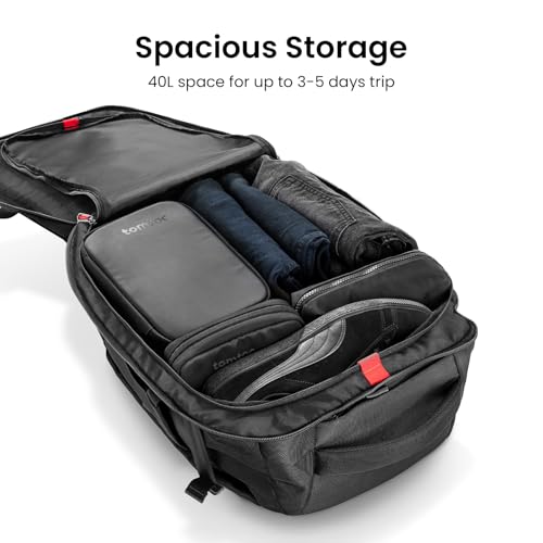 Tomtoc Travel Backpack 40L Black TSA Carry-On Flight Approved, Eco-Friendly