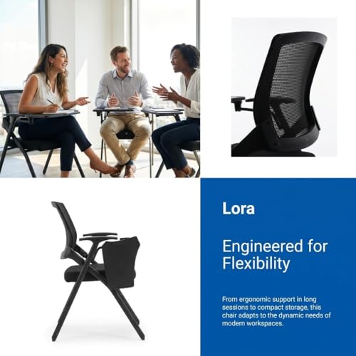 Folding Training Chair with Writing Tablet, Cup Holder & Desk Attach - Black- Writing Board