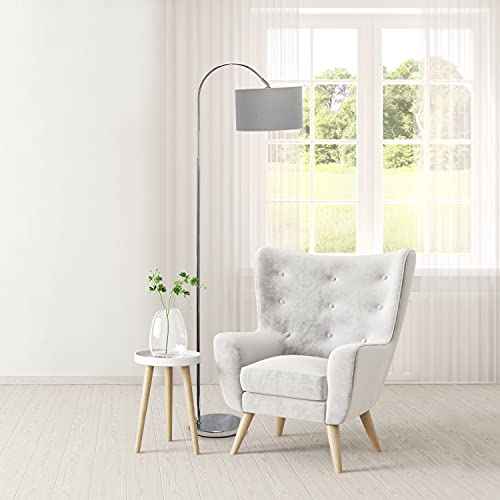 Simple Designs LF2005-GRY-LB 66" Modern Brushed Nickel Arched Floor Lamp with Gray Shade for Living Room, Hallway, Entryway, Bedroom, Office, with Feit LED Bulb Included