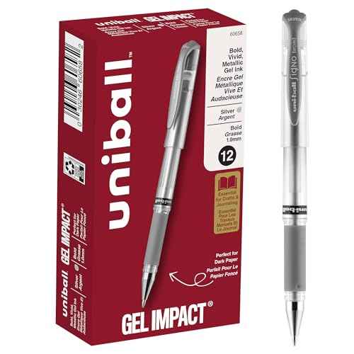 uniball Signo Gel Impact Pens, Bold Point (1.0mm), Silver Metallic, 12 Pack
