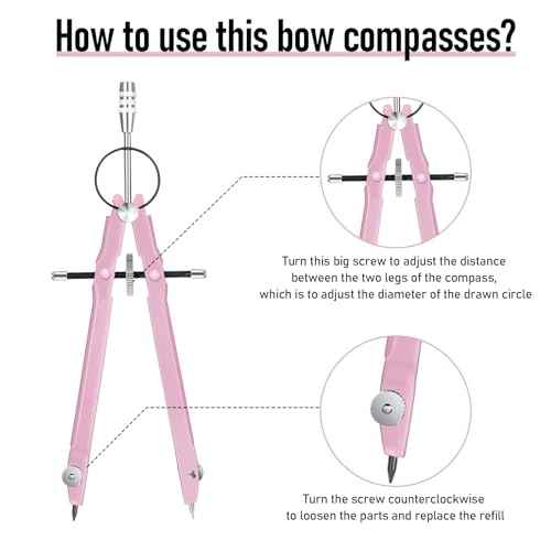 EBOOT Student Geometry Math Set, Metal Drawing Compass and 6 Inch Clear Swing Arm Protractors 180 Degree Math Protractor(Pink and Pink)