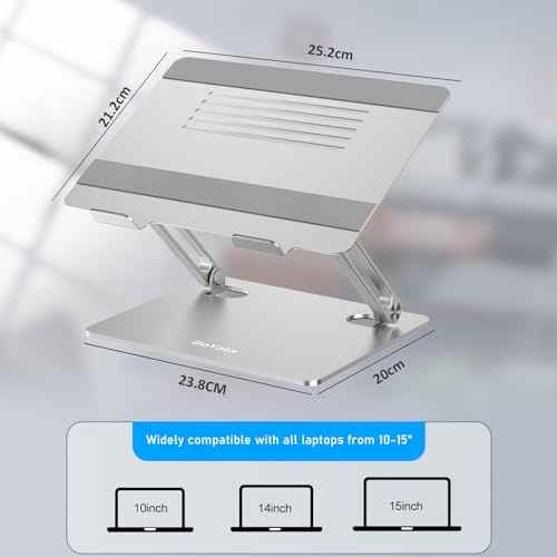 BoYata Laptop Stand, Adjustable Laptop Riser with Slide-Proof Silicone and Protective Hooks, Aluminum Notebook Stand for Laptop up to 15 Inches, Laptop Holder Compatible for MacBook (Silver-2)