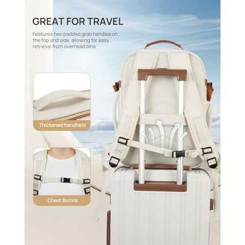 Telena Travel Backpack for Women, 15.6 inch Laptop Backpack TSA Carry on Backpack Personal Item Size Flight Approved Travel Bag Daypack with Multi-Pockets for Work, Travel, Business, Beige-Brown