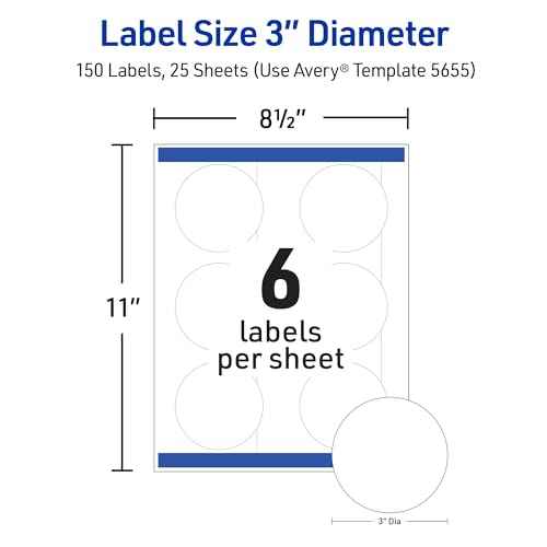 Avery Printable Round Labels, Sure Feed Technology, 3" Diameter, Matte White, Permanent Adhesive, Laser/Inkjet Printable, 150 Blank Labels, Great for Product Merchandising, Favors, and More (5655)