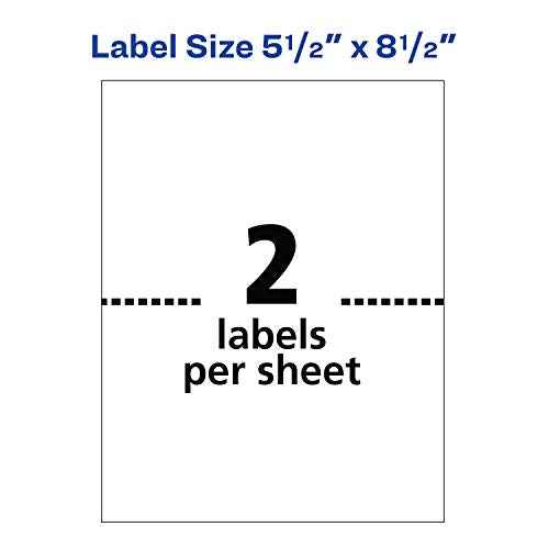 Avery Half-Sheet Printable Shipping Labels, 5.5" x 8.5" Customizable Stickers, White, 200 Blank Mailing Labels, Great for Mailing, Shipping, Organizing, and More (8426)