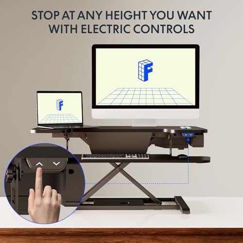 FLEXISPOT 35-Inch Black Electric Standing Desk Converter with Large Workstation