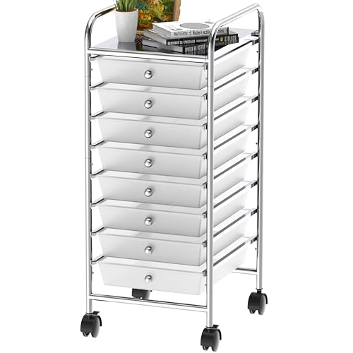 Simple Houseware 8-Drawer Chrome Rolling Utility Cart – 14.4x12.7x30.25 inches
