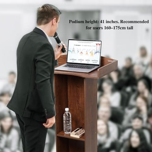 Oak Podium Stand for Lectern - 41in with Heavy Base, Wide Desktop
