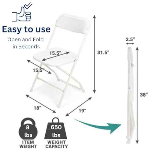 White Folding Chairs 10-Pack,Portable Events Chairs, Plastic Folding Chair, Stylish 650 lb Capacity for Party, School and Church