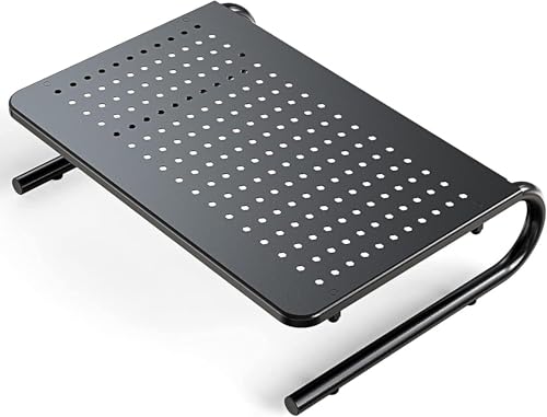 HUANUO Black Monitor Riser Stand with Ventilated Steel Shelf, Ergonomic Desk Accessory