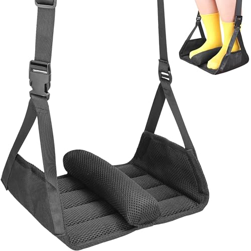 AZAMIA No-Collapse Airplane Foot Hammock - 1pc Black (1pc-black) In-Flight Foot Rest