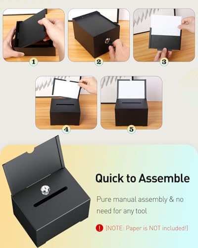 Uniclife 6.4x4.7x4 Black Metal Donation Box with Lock & Removable Sign - 1 Pack