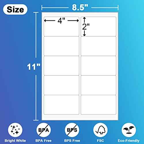 10up Shipping Address Labels 2 X 4 Label, Matte Stickers Paper Compatible with Laser & Ink Jet Printers, 500 Sheets-5000 Labels (5163/8163 /18163)
