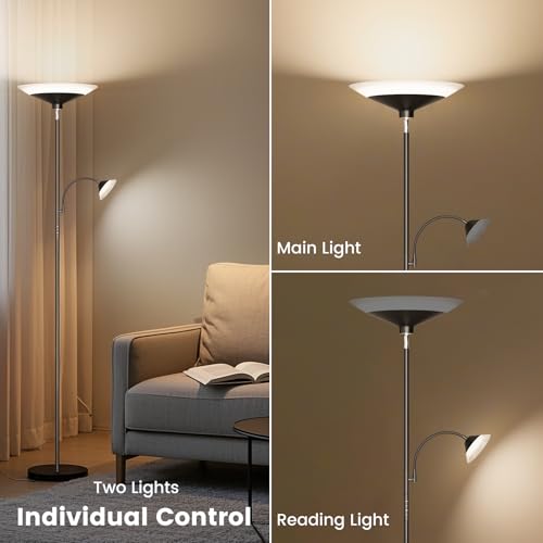 SIBRILLE Black 2-in-1 Dimmable Torchiere Floor Lamp with Remote & Touch Control