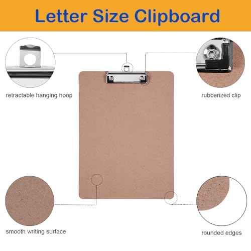 Clipboards Bulk, EZZGOL 36 Pack Letter Size Wood Clipboards, Low Profile Clip, Recycled Hardboard Clipboard with Hang for School Classroom Home