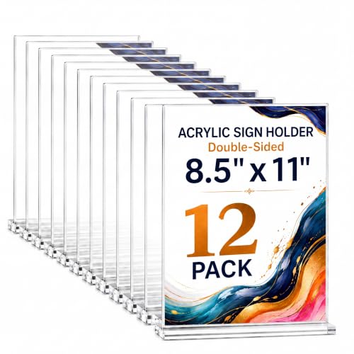12 Pack Clear Acrylic Sign Holders 8.5x11 Tabletop Display Stands